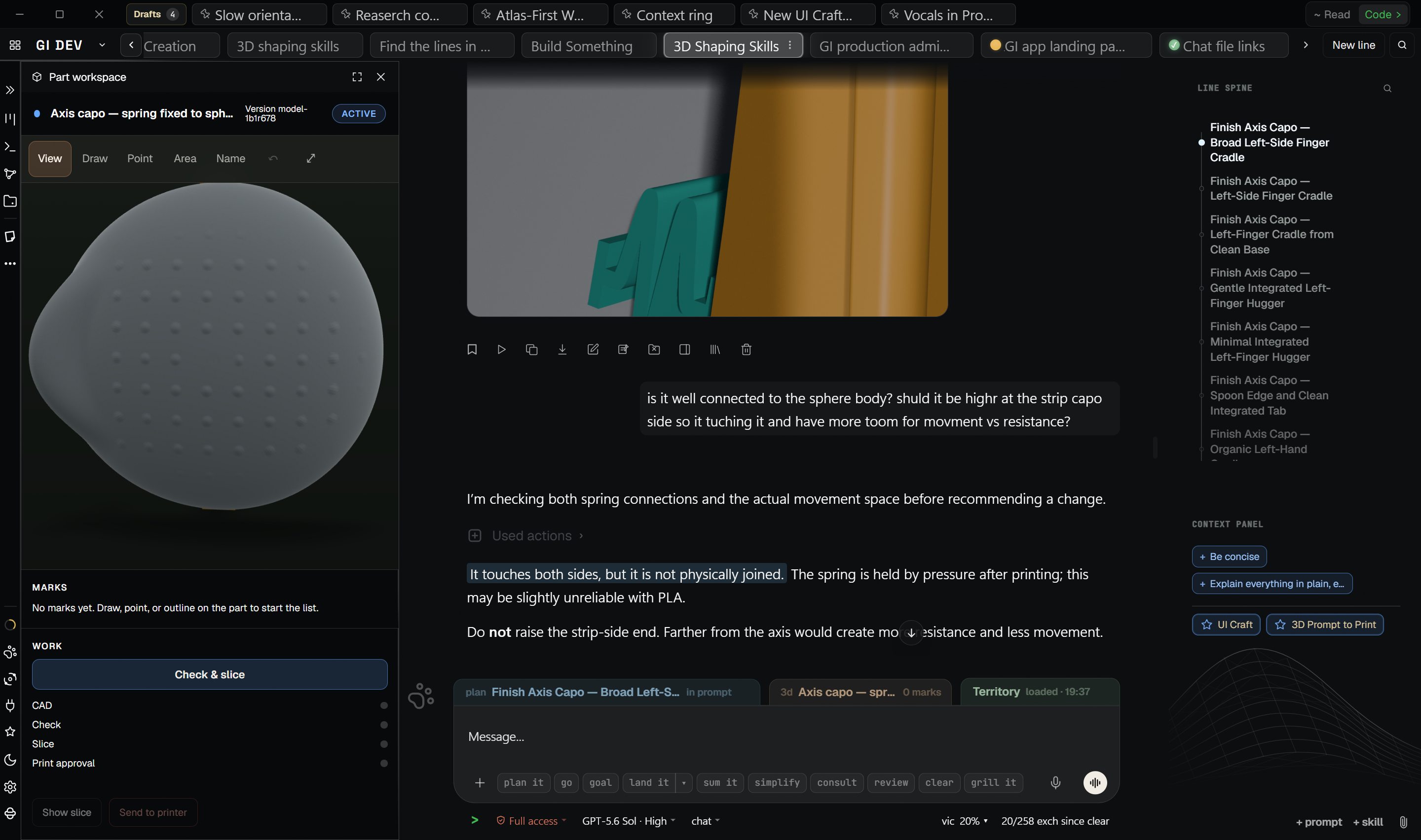 Gravity Index showing a conversation beside a 3D part that can be rotated and inspected
